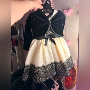 Nanette Lepore Black and Cream Lace-Trim Girls Dress with Bolero